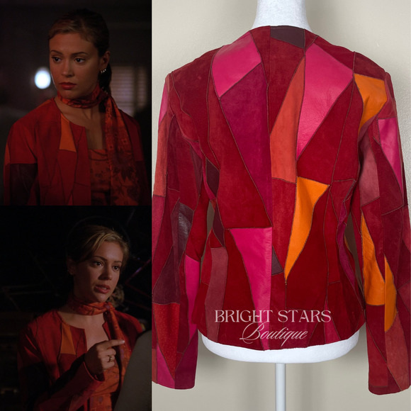 Rare Vintage Patchwork Leather Jacket ASO Phoebe Halliwell Charmed Small 6 Red - Picture 4 of 12